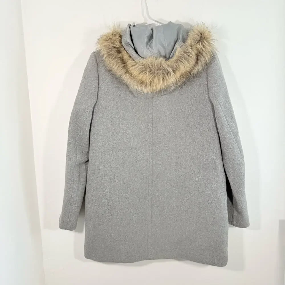 J. Crew Gray Wool Blend Faux Fur Trim Hooded Parka Coat Size 0